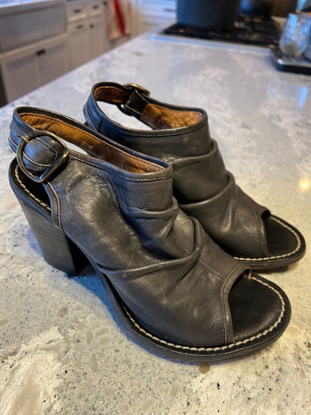 Fiorentini + Baker Size 38.5 | Made in Italy Distressed Leather Block Heel